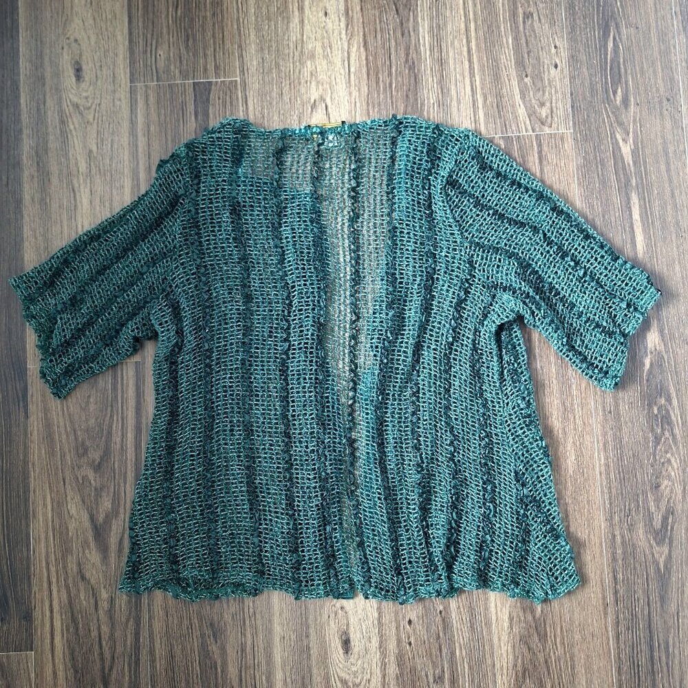 Open-Front Teal Knit Cardigan Sweater - Picture 9 of 10